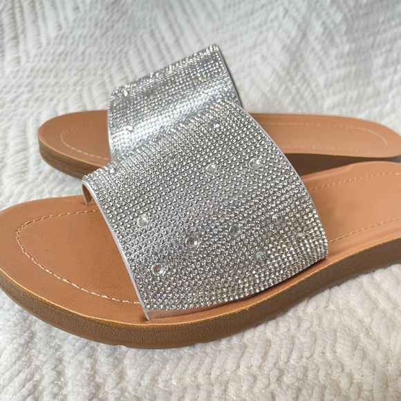 Silver Rhinestone Band Slip On Sandal - Picture 7 of 9